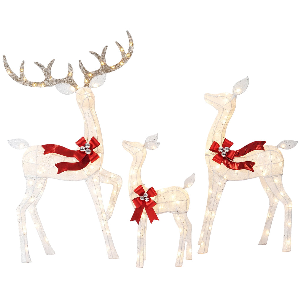 FOOWIN 3-Piece Large Christmas Deer Family, Lighted Outdoor Christmas Decoration, Champagne Gold