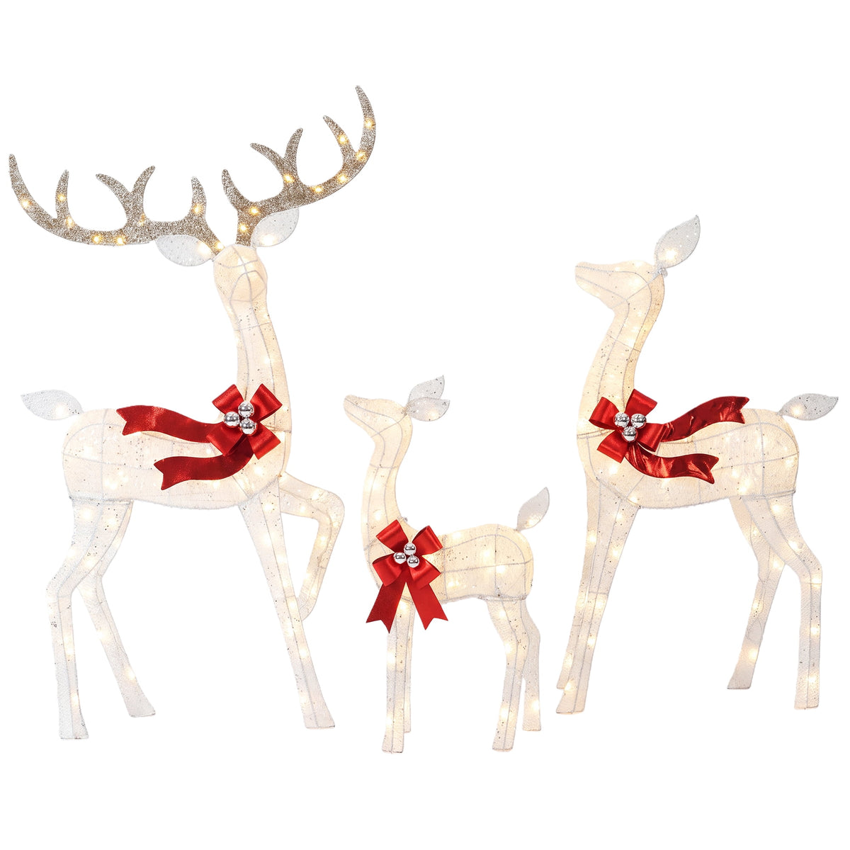 FOOWIN 3-Piece Large Christmas Deer Family, Lighted Outdoor Christmas Decoration, Champagne Gold