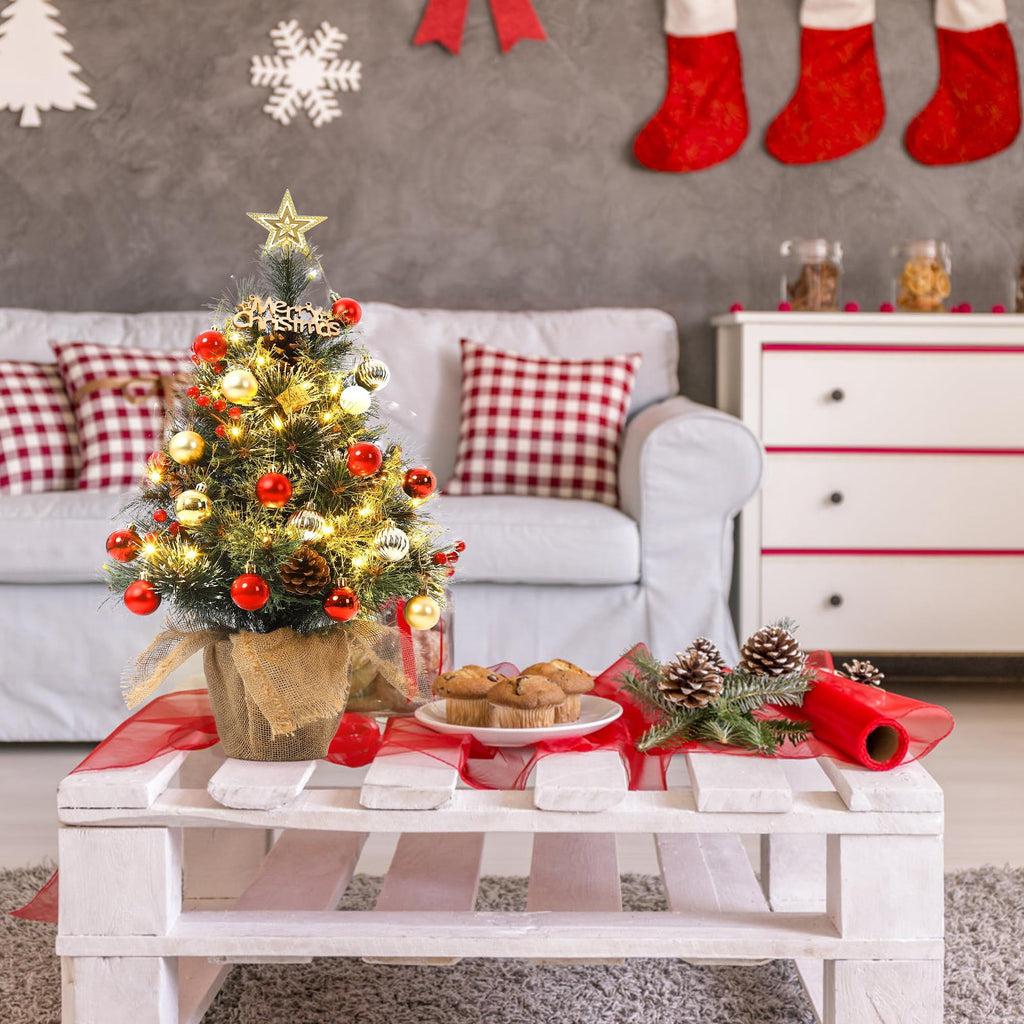Huisuilinss Artificial Mini Christmas Tree,3FT Pre-Lit Christmas Tree,Tabletop Christmas Tree With Led Lights,Battery Powered Xmas Decoration For Fireplace Office Home Decor Indoor