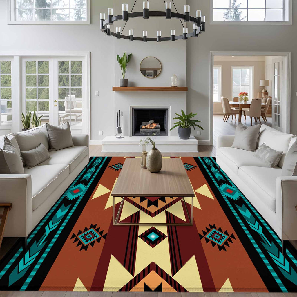 Large Area Rug 6'x9',Turquoise Red Non-slip Runner Carpet for Living Room/Bedroom,Southwest American Abstract Pattern Outdoor Indoor Rectangle Area Rugs Floor Mat for Kitchen/Dining Room