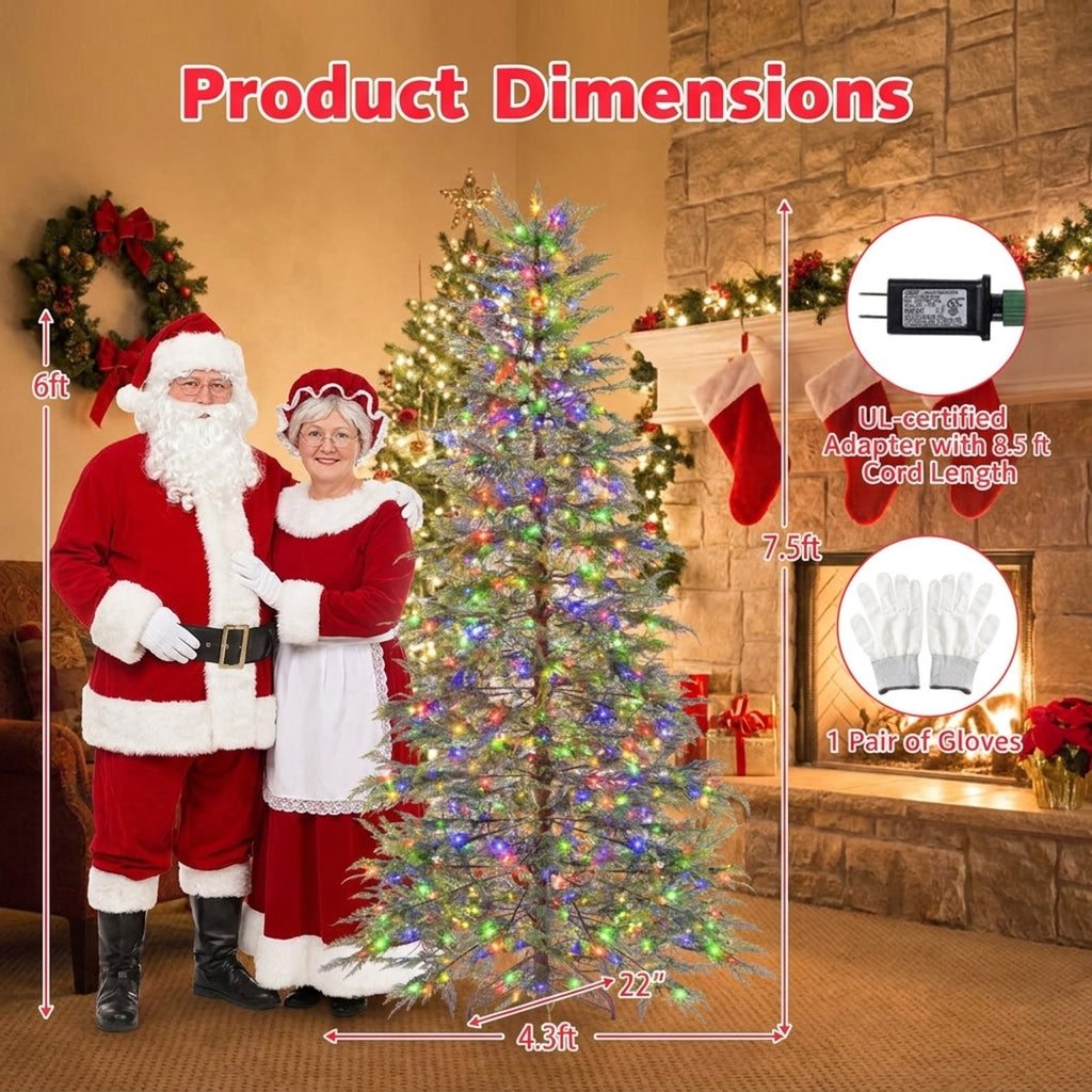 RUIE 7.5 FT Pre-Lit Christmas Tree, Artificial Xmas Tree with 500 Colorful LED Lights & 8 Modes