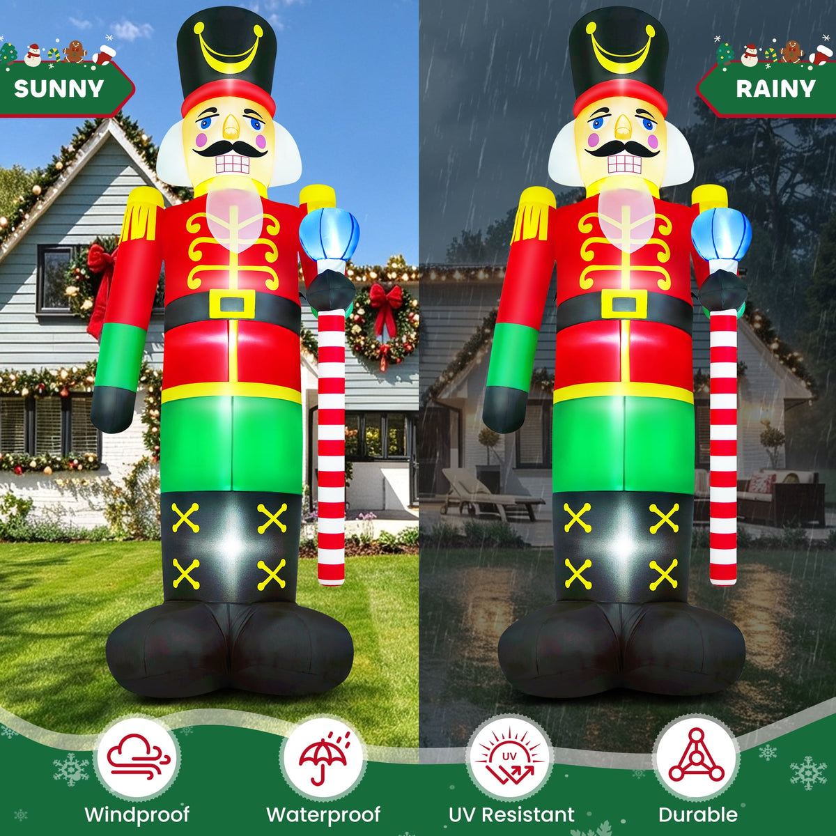 Yexmas 8FT Christmas Inflatable Nutcracker Soldier Blow Up Yard Decor with LED Light for Outdoor Christmas Party ,Garden and Lawn