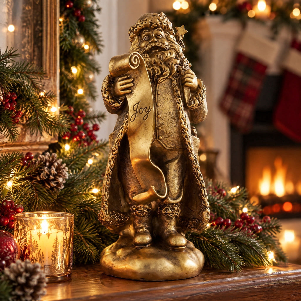 Santa Checks His List Christmas Decoration, Gold, 11.8", by Holiday Time