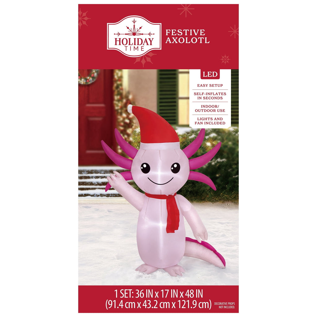 Pink and Red Axolotl Christmas Yard Inflatable, 4', by Holiday Time