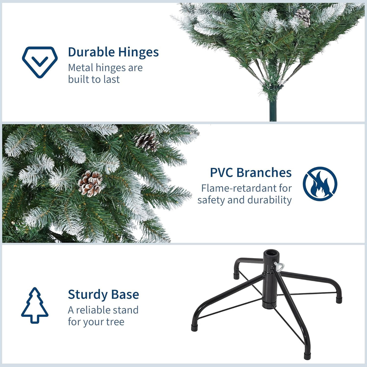 9FT Premium Spruce Artificial Christmas Tree, Pre-Lit with Realistic Hinged Branches, Heavy-Duty Foldable Metal Stand for Home, Office & Large Space Holiday Display