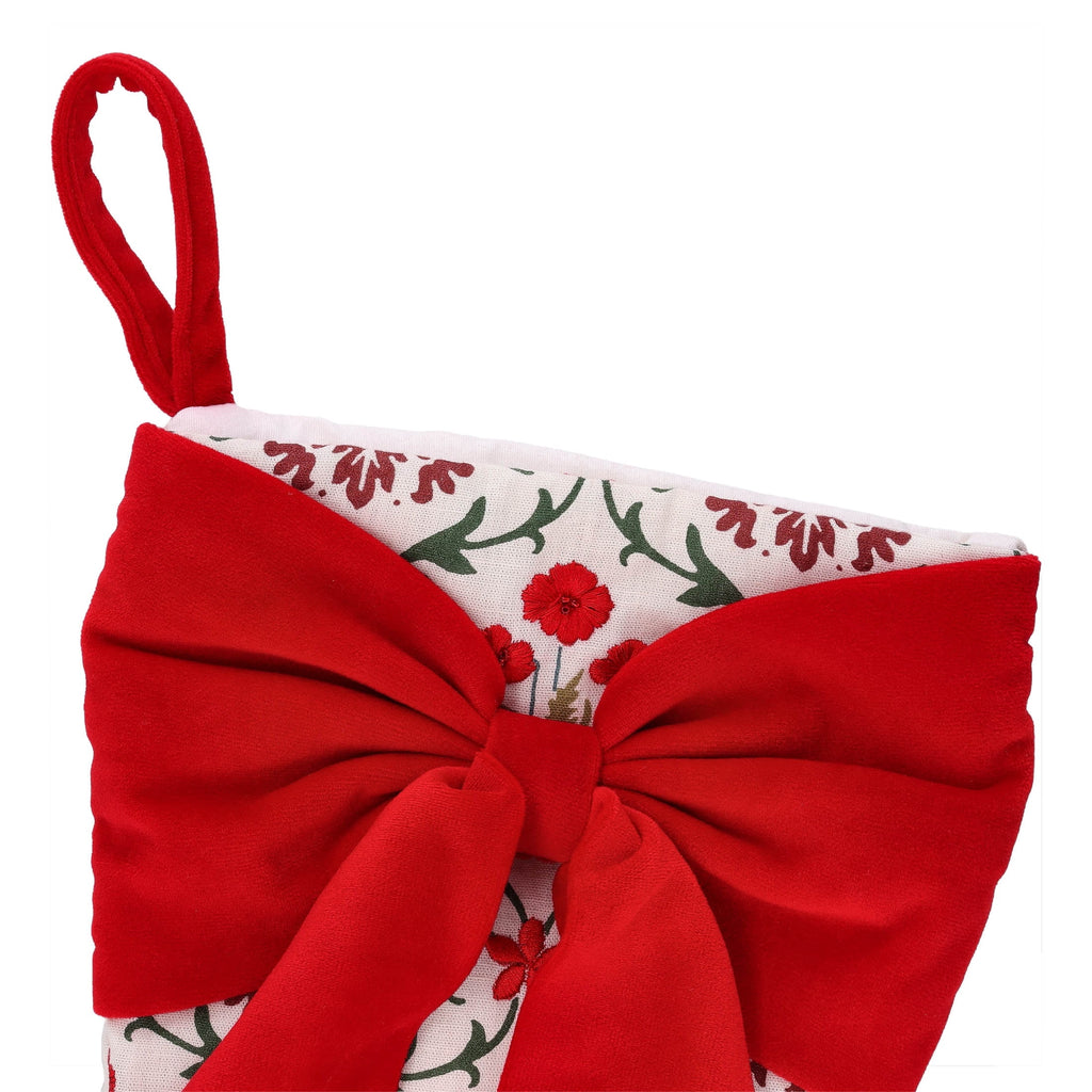 Floral Pattern Christmas Stocking with Velvet Bow, Multicolor, 19", by Holiday Time