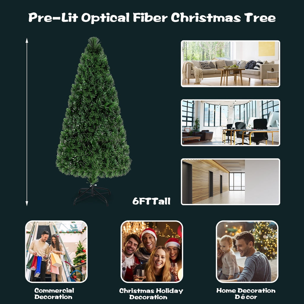 Topbuy 6'Pre-Lit Fiber Optic Artificial PVC Christmas Tree w/ Metal Stand (Indoor/Outdoor)