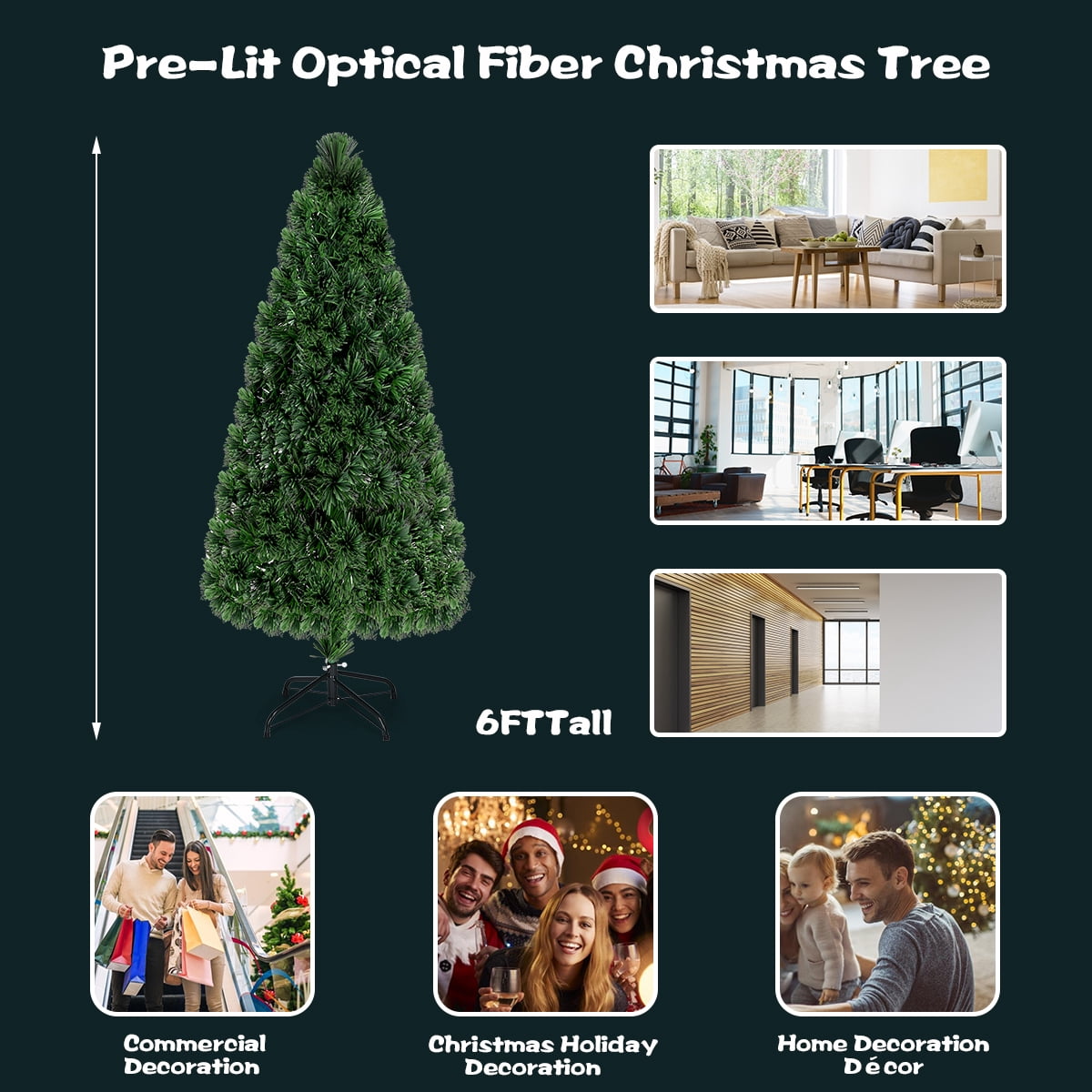 Topbuy 6'Pre-Lit Fiber Optic Artificial PVC Christmas Tree w/ Metal Stand (Indoor/Outdoor)