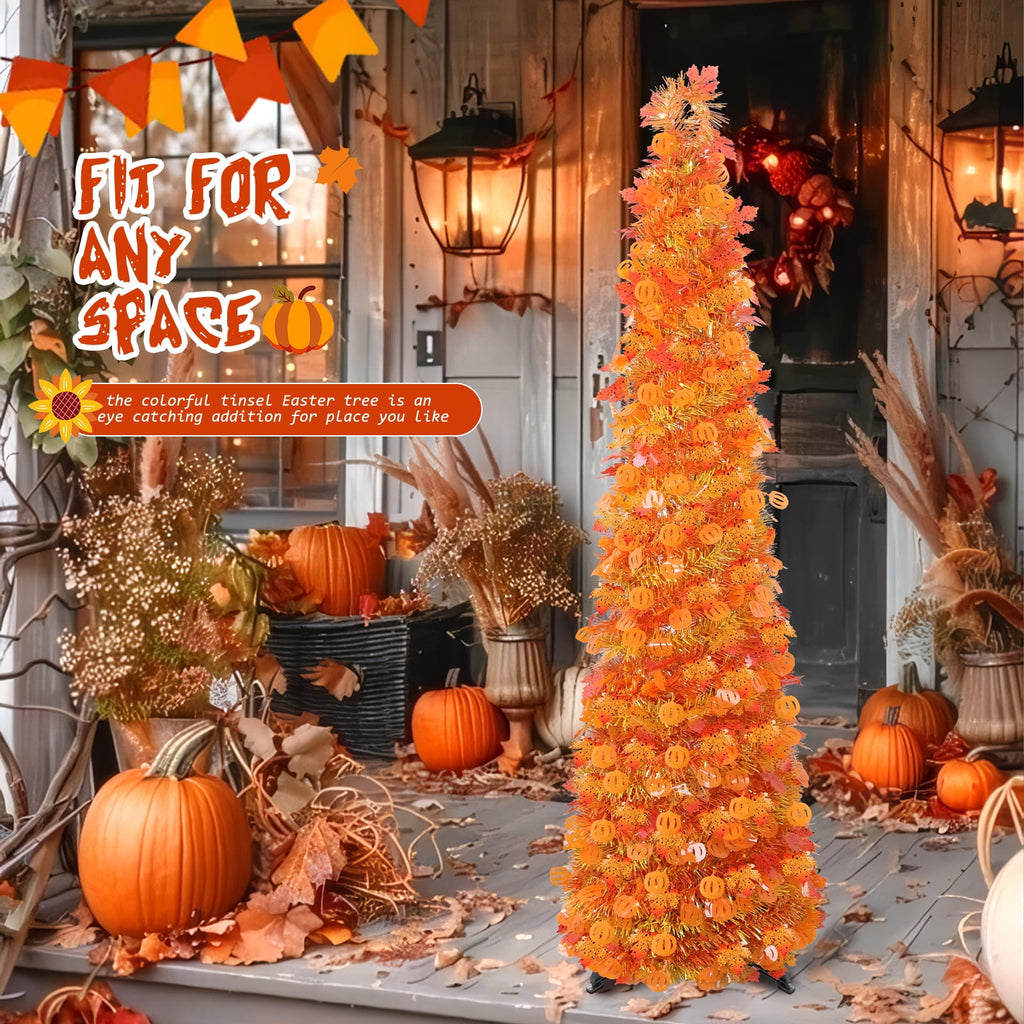 Ayieyill 5ft Halloween Tree Prelit, Pencil Pop up Tree with Light Halloween Decoration | Indoor | Black