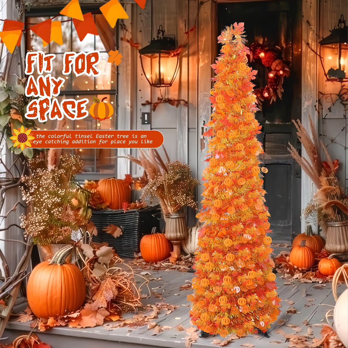 Ayieyill 5ft Halloween Tree Prelit, Pencil Pop up Tree with Light Halloween Decoration | Indoor | Black