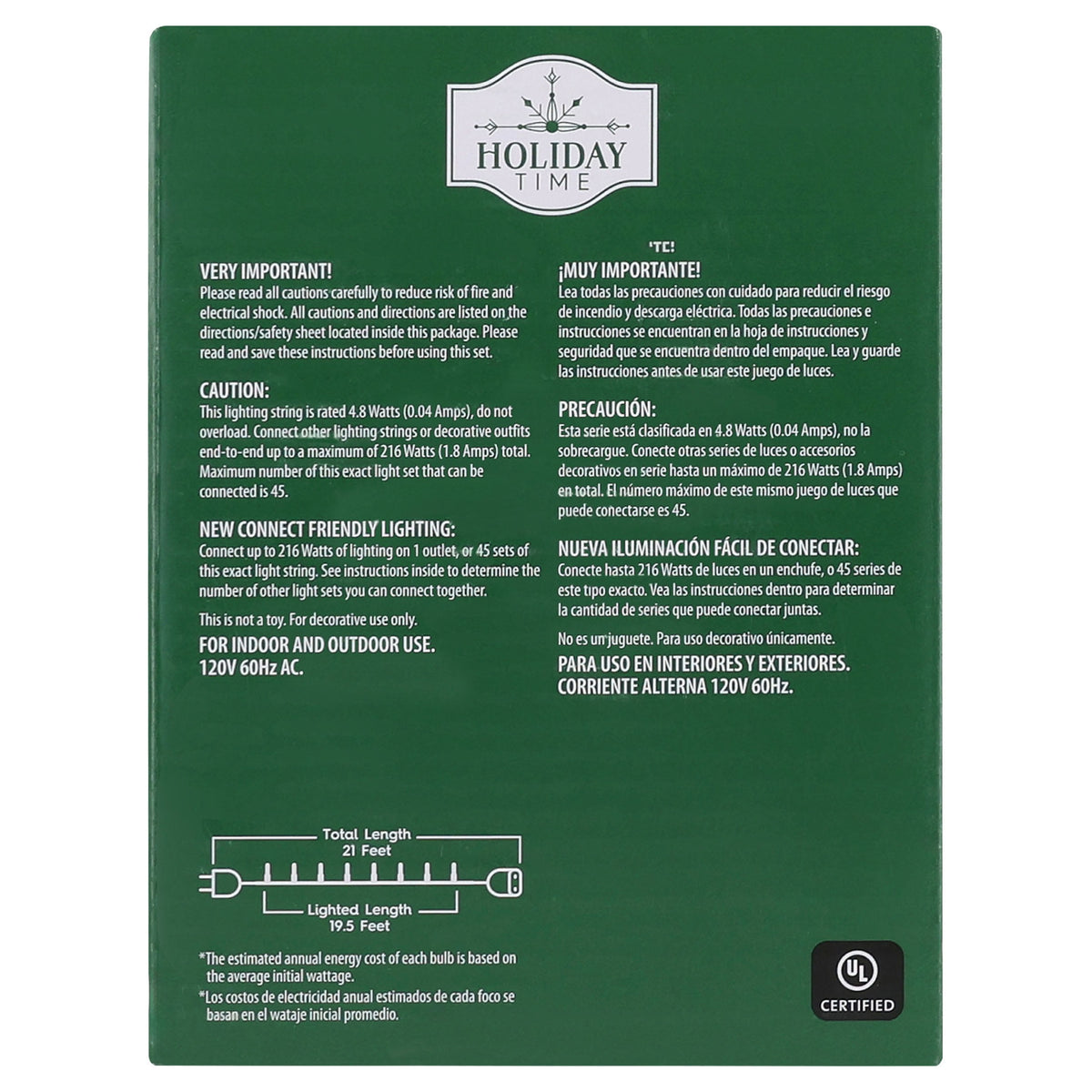 Indoor/Outdoor 100-Count LED Mini Christmas String Lights, Warm White, Green Wire, 19.5', by Holiday Time