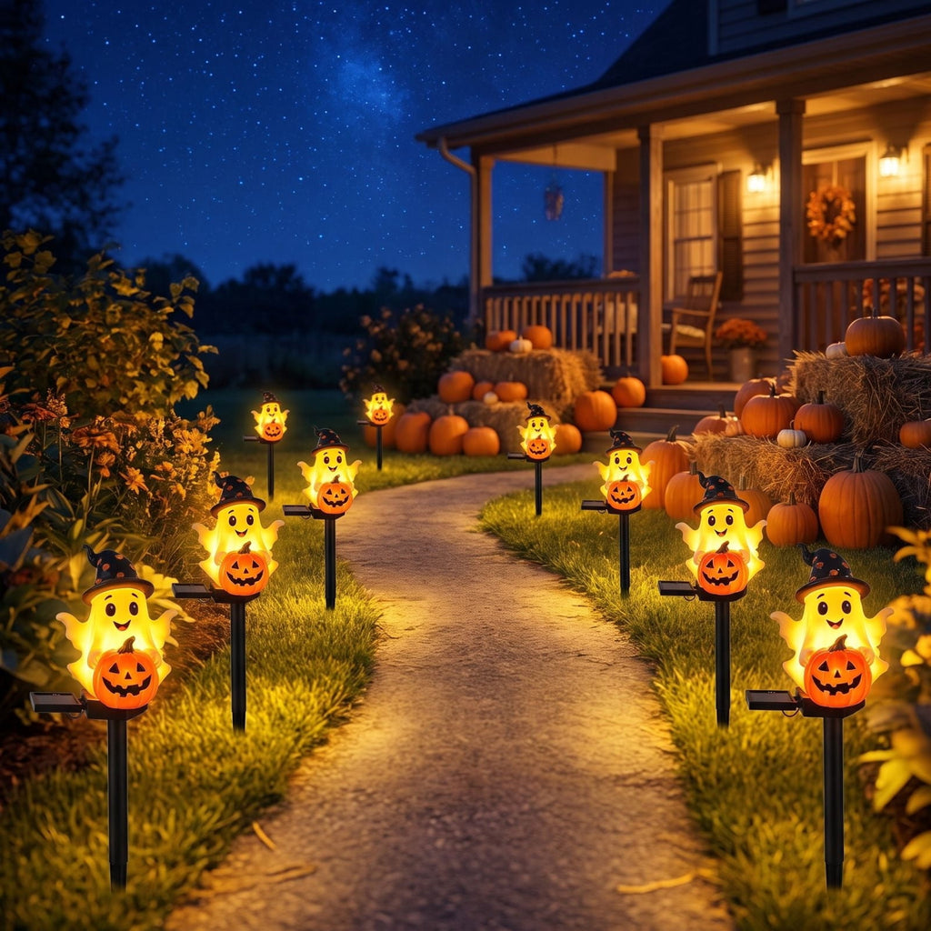 Stijggn Halloween Pumpkin Stake Solar Garden Lights, Waterproof Multi Branch Little Pumpkin Lantern Garden Stake Lights Outdoor Walkway Yard Garden Decoration