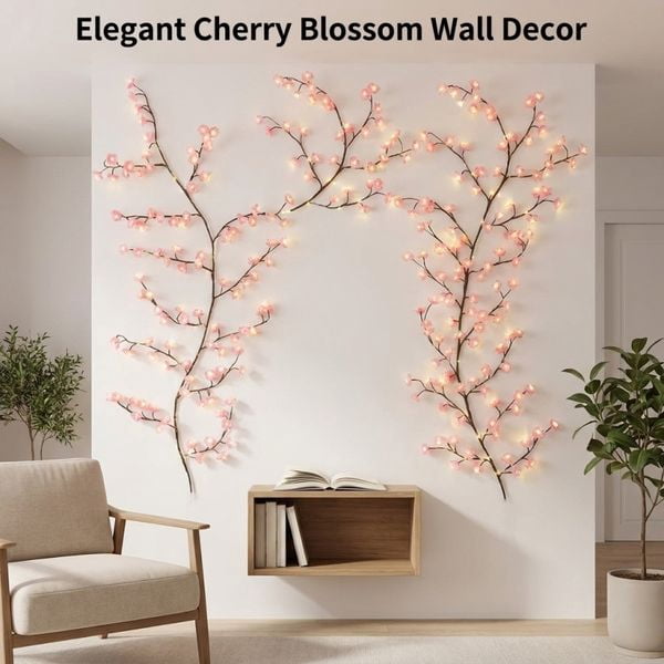 48LED/3.94FT Cherry Blossom Vine Lights with Remote Control, 8 Lighting Modes for Bedroom Wall and Indoor Decor