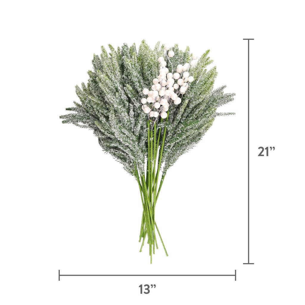 Cream Berries and Snow-Flocked Greenery Decorative Christmas Picks, 21", by Holiday Time