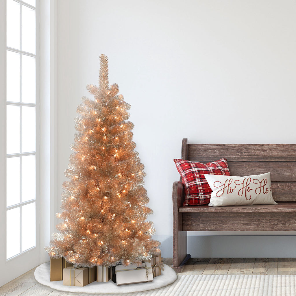 Puleo International 4.5' Pre-Lit Rose Gold Artifical Christmas Tree with 150 UL-Listed Clear Incandescent Lights