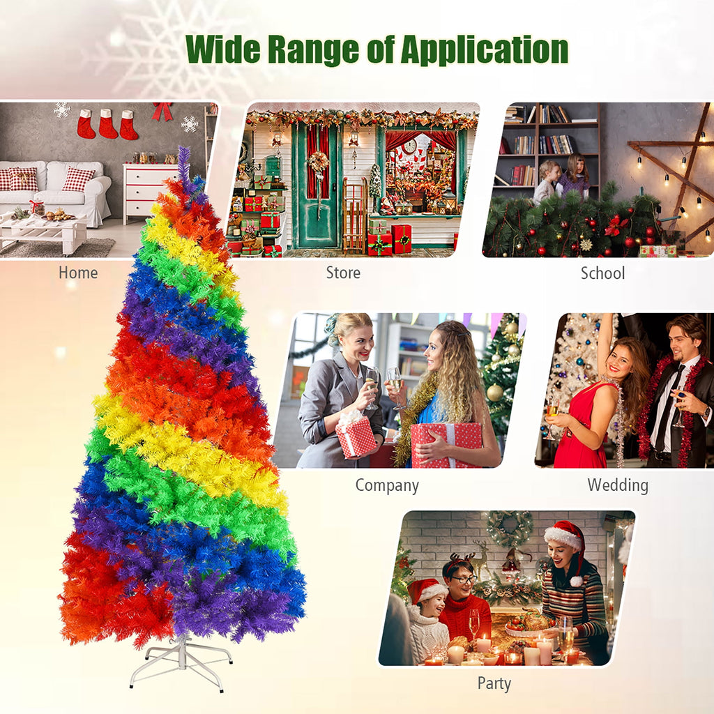 Costway 7FT Artificial Hinged Colorful Rainbow Full Fir Christmas Tree with 1213 Tips