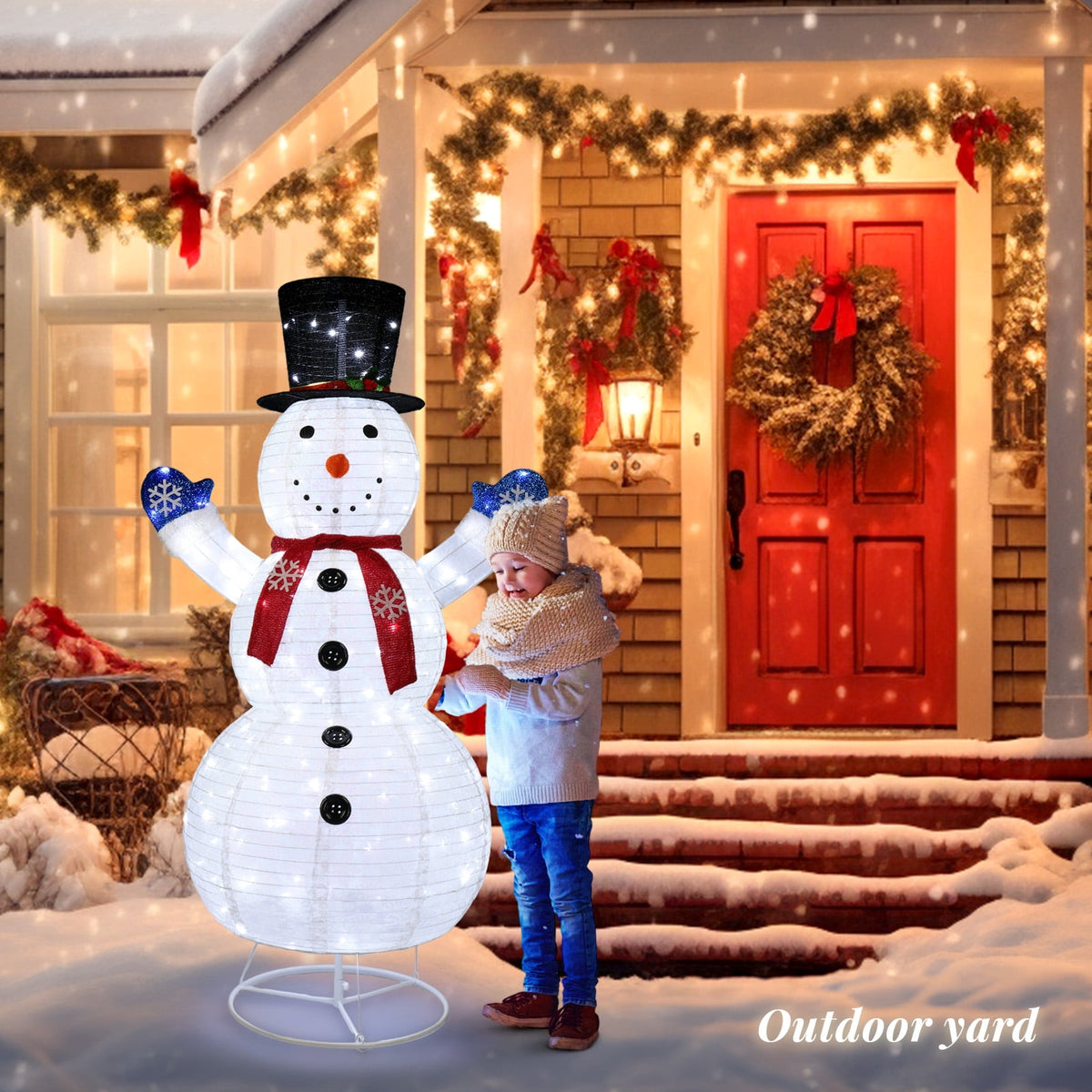 Zimtown LED Lighted Snowman Christmas Snowman w/ 180 LED Lights,Hat Christmas Outdoor Decoration