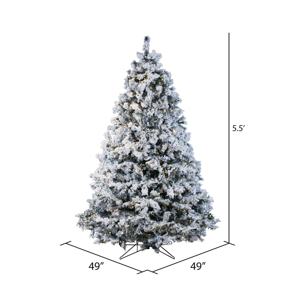 Vickerman 5.5' Flocked Alaskan Pine Artificial Christmas Tree, Warm White Single Mold LED lights