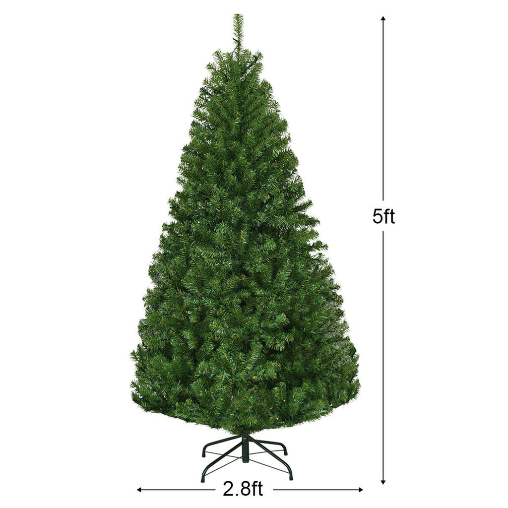 Gymax 8FT Pre-Lit Christmas Tree Hinged Artificial Tree w/ Metal Stand LED Lights