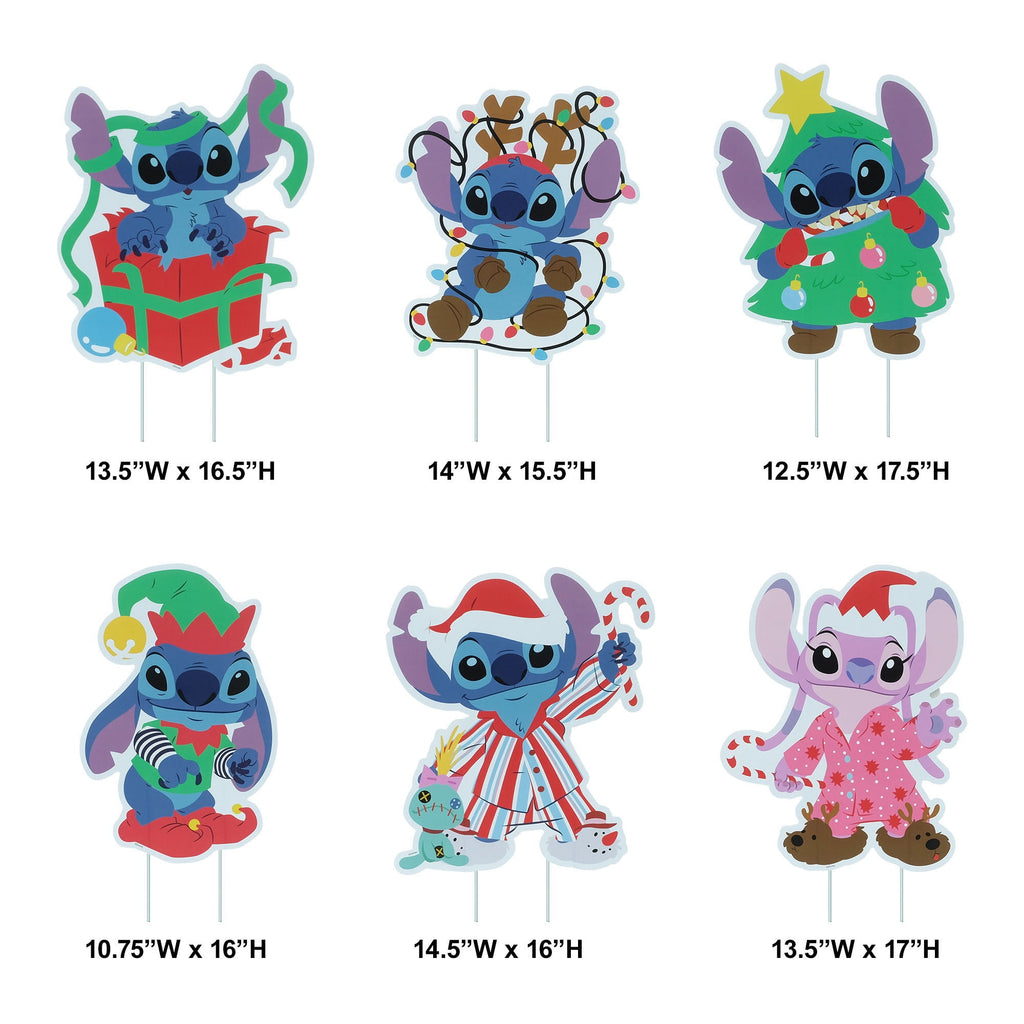 Disney Stitch Christmas Lawn Signs, 24‑inch Outdoor Decorations, 6‑Piece Set