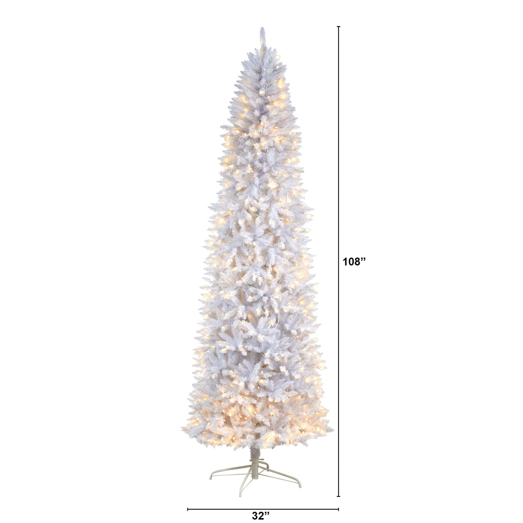 Nearly Natural 3' White Slim Artificial Christmas Tree Prelit 50 Warm White LED Lights