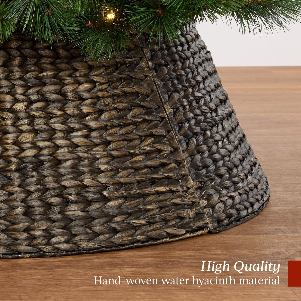 Best Choice Products 24in Woven Hyacinth Christmas Tree Collar, Tree Skirt Accessory w/ Cord Cut-Out - Chestnut
