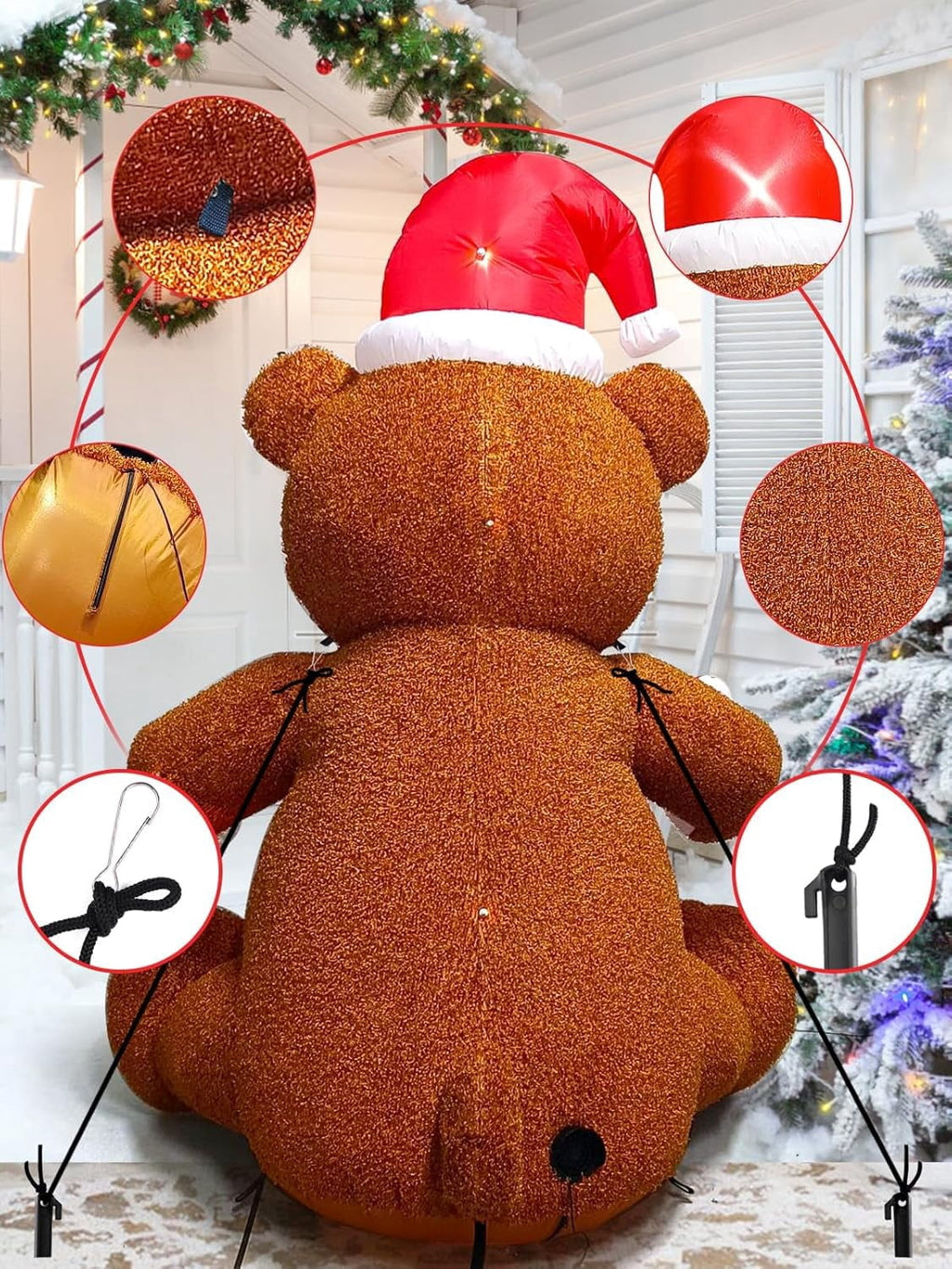 Kalolary Fluffy Bear Inflatable with LED Light, Christmas Blow Up Indoor Decoration, Xmas Teddy Yard Inflatable for Holiday Family Party Lawn Decor