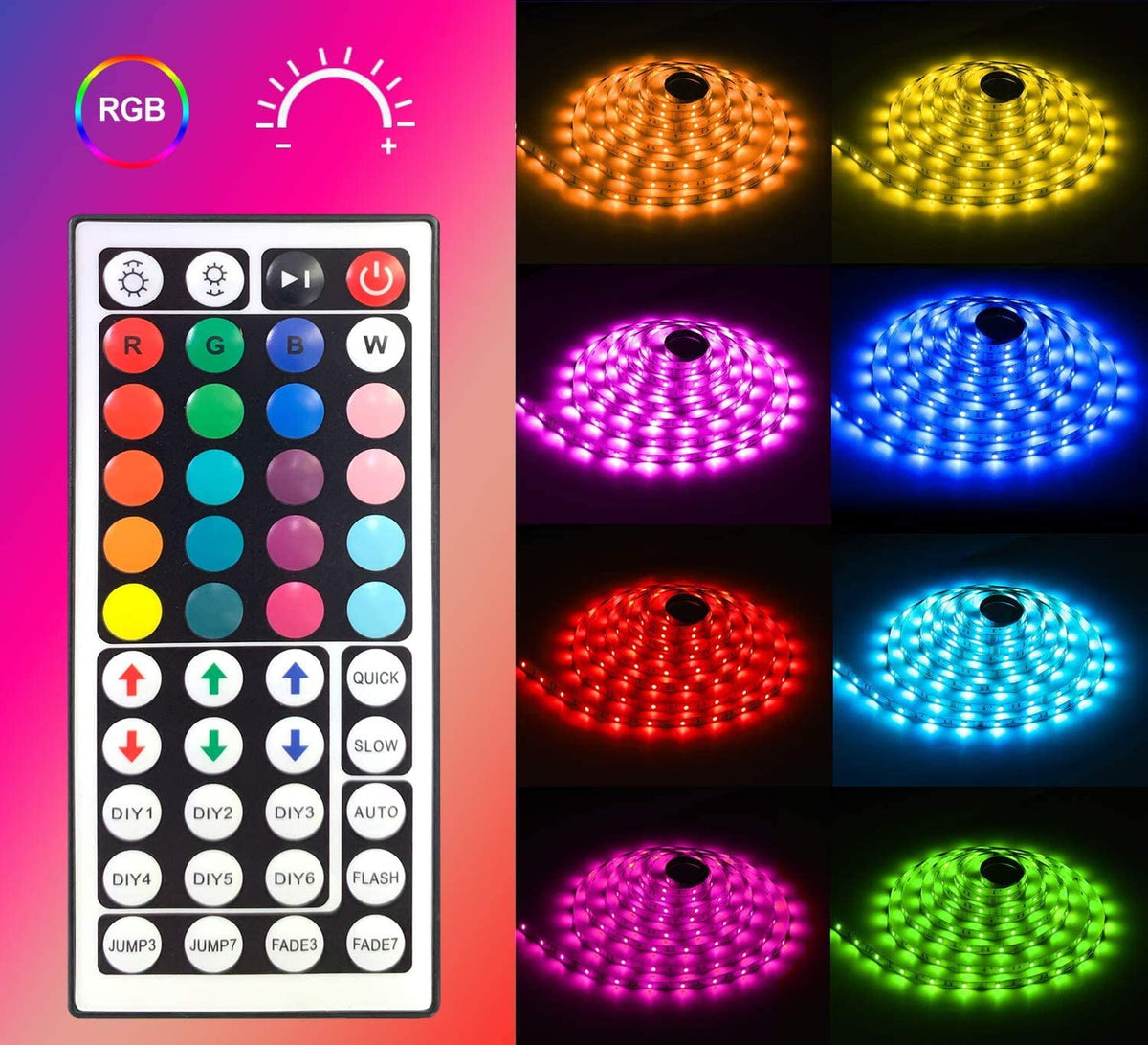 Strip Lights 16.4ft, RGB Color Changing LED Lights for Home, Kitchen, Room, Bedroom, Dorm Room, Bar, with IR Remote Control, 5050 LEDs, DIY Mode