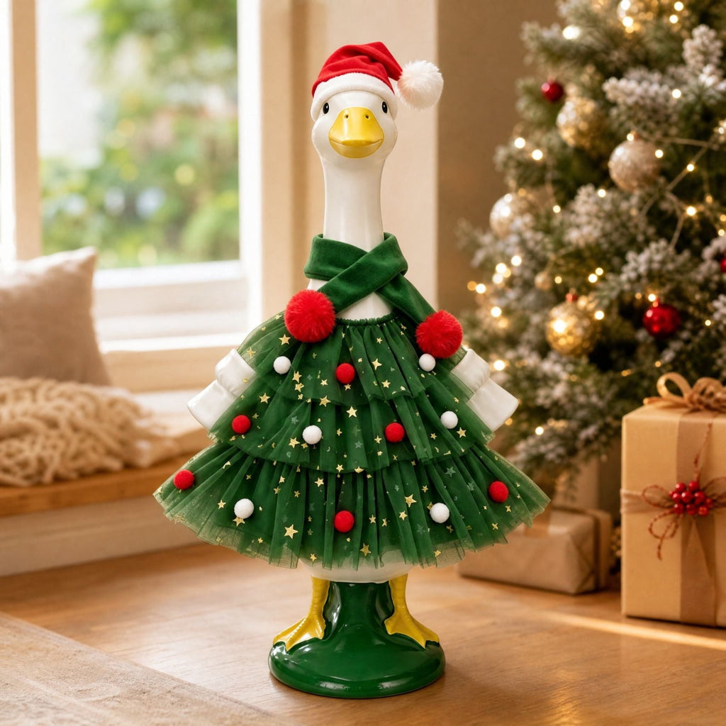 AZXY Thanksgiving Porch Goose Outfit, 23 Inch Lawn Goose Costume with Pilgrim Hat & Pumpkin Turkey Print Dress, Goose Clothes for Cement Plastic Goose Statue, Outdoor Yard Patio Fall Garden Decor