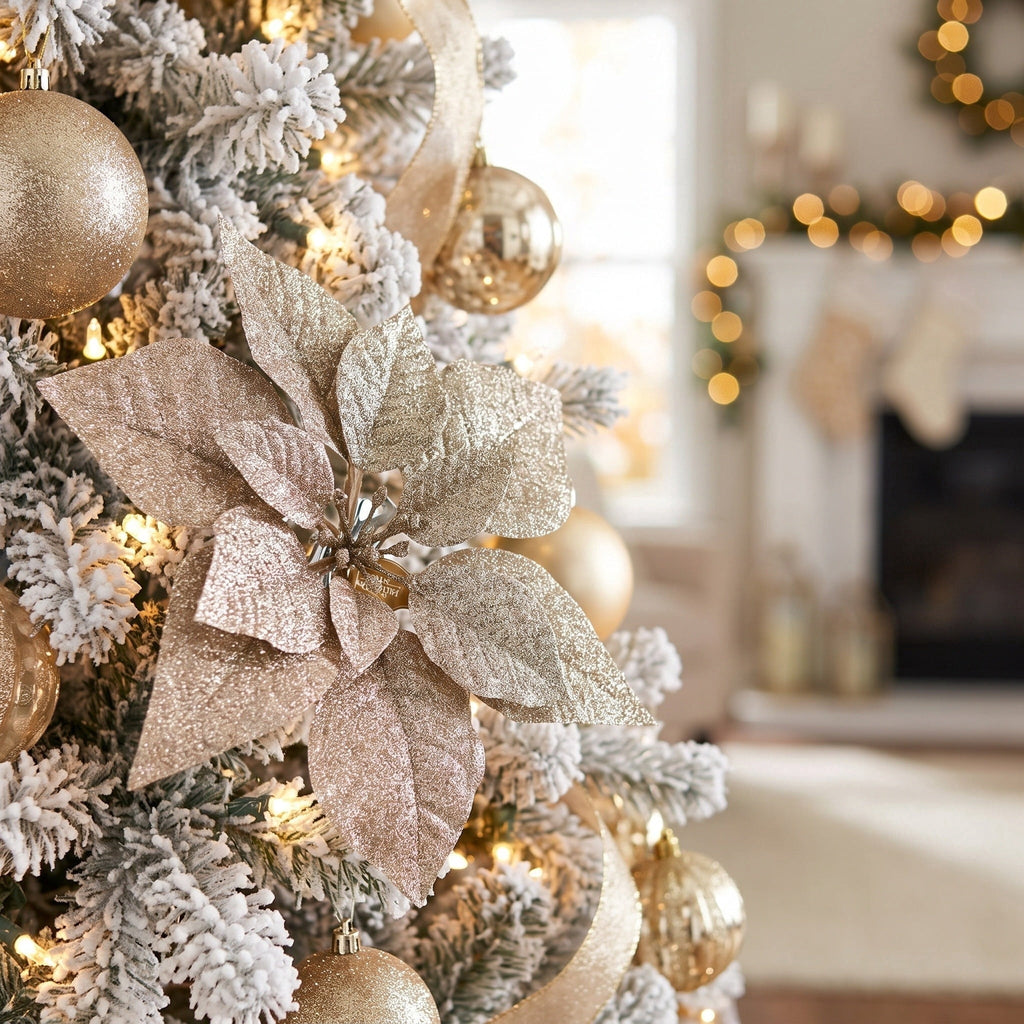 Gold Glitter Poinsettia Christmas Clip Ornament, 11", by Holiday Time