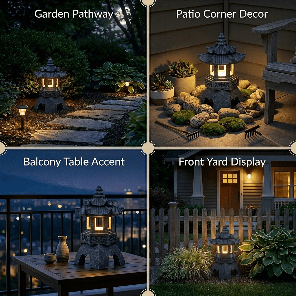 LUMIARTISAN Japanese Solar Pagoda Lantern Garden Statue Outdoor Zen Decor Light