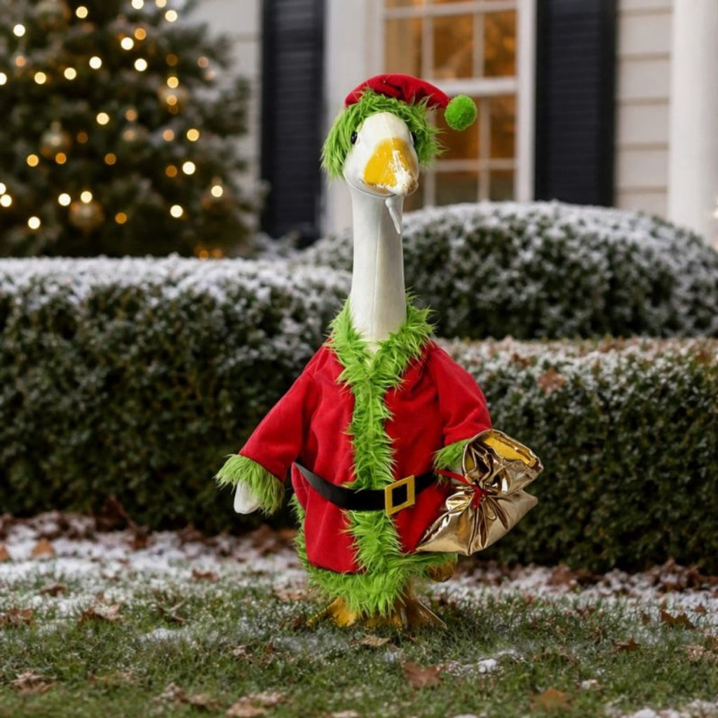 Aurorax Christmas Goose Clothes for Cement Goose Porch Goose 23"/17",Porch Goose Outfit 19 inch,Red Holiday Porch Goose Clothing Accessories for Garden Lawn Yard