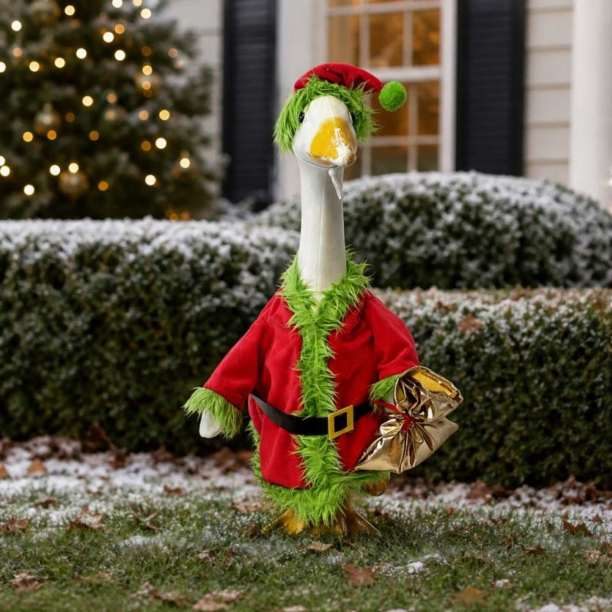 Aurorax Christmas Goose Clothes for Cement Goose Porch Goose 23"/17",Porch Goose Outfit 19 inch,Red Holiday Porch Goose Clothing Accessories for Garden Lawn Yard