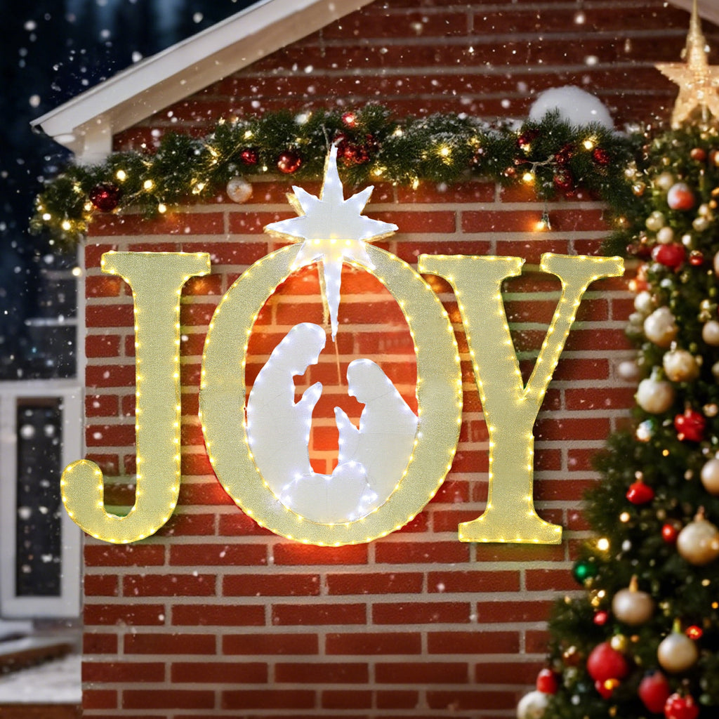 Starfree 49-inch Outdoor Nativity Decoration Lighted JOY Sign with Outdoor Christmas Yard Decorations Hanging and Standing Options for Porch & Garden