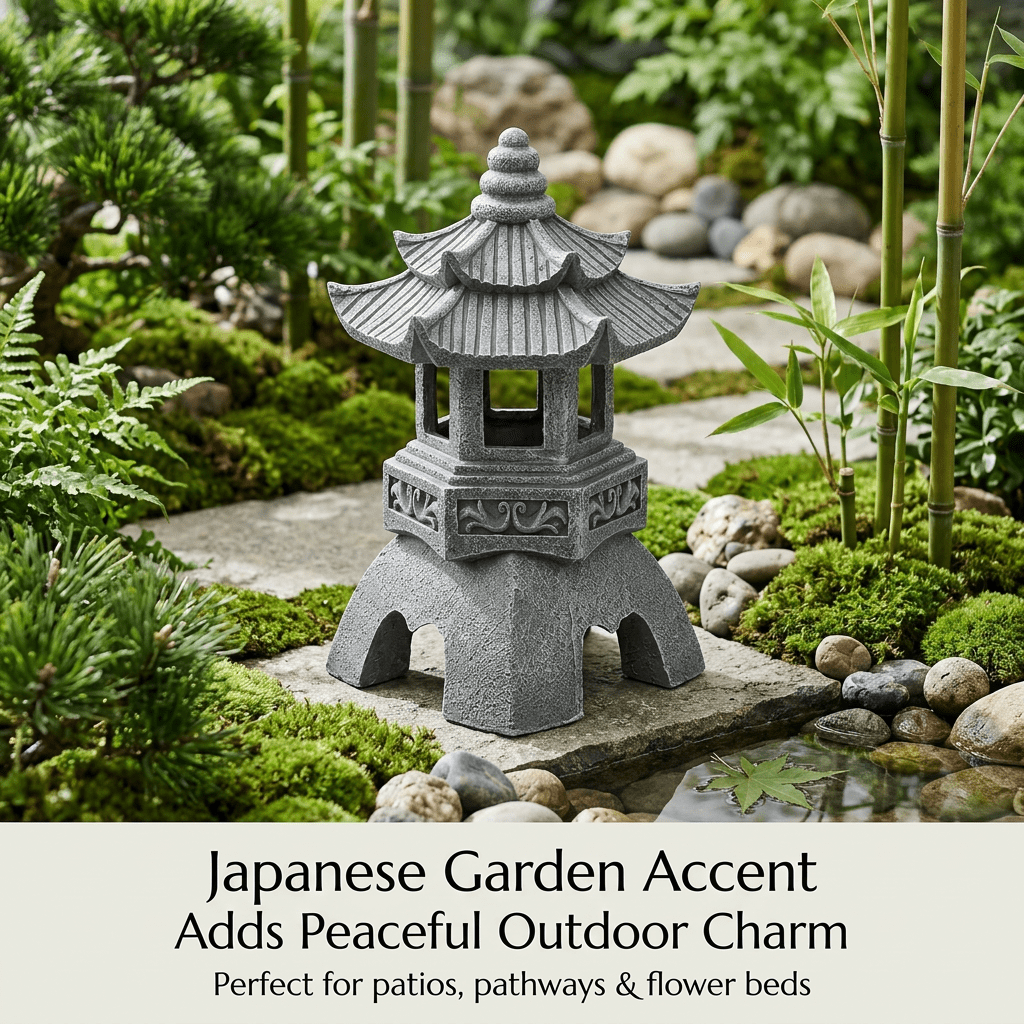 LUMIARTISAN Japanese Solar Pagoda Lantern Garden Statue Outdoor Zen Decor Light