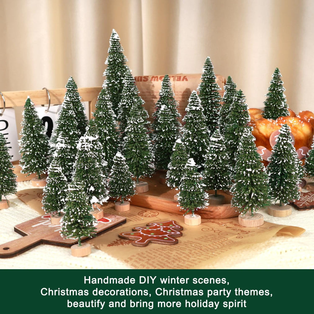 Ayieyill 30PCS Artificial Mini Christmas Trees, Mini Pine Tree Sisal Trees with Wood Base Bottle Brush Trees for Christmas Table Top Decor Winter Crafts Ornaments