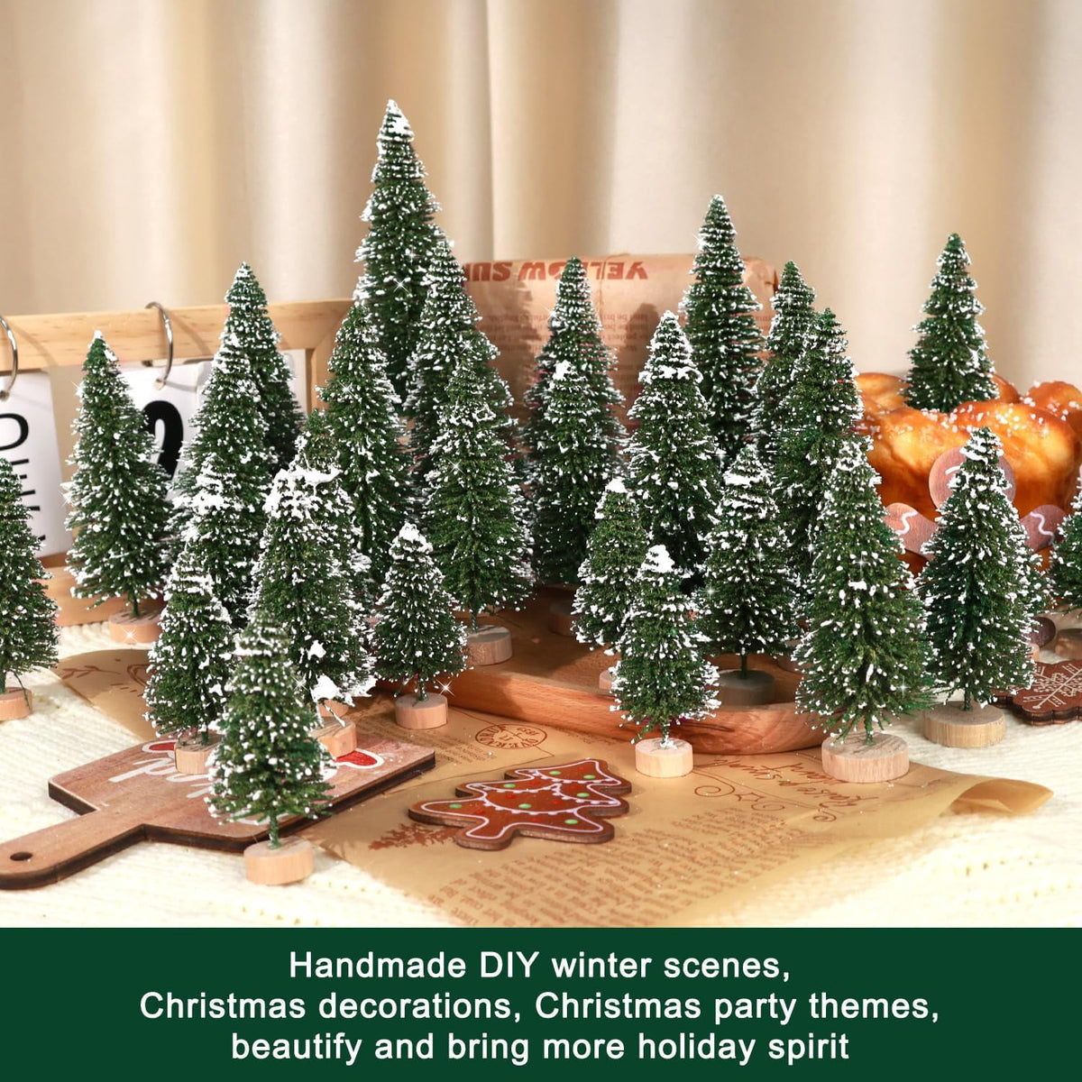 Ayieyill 30PCS Artificial Mini Christmas Trees, Mini Pine Tree Sisal Trees with Wood Base Bottle Brush Trees for Christmas Table Top Decor Winter Crafts Ornaments