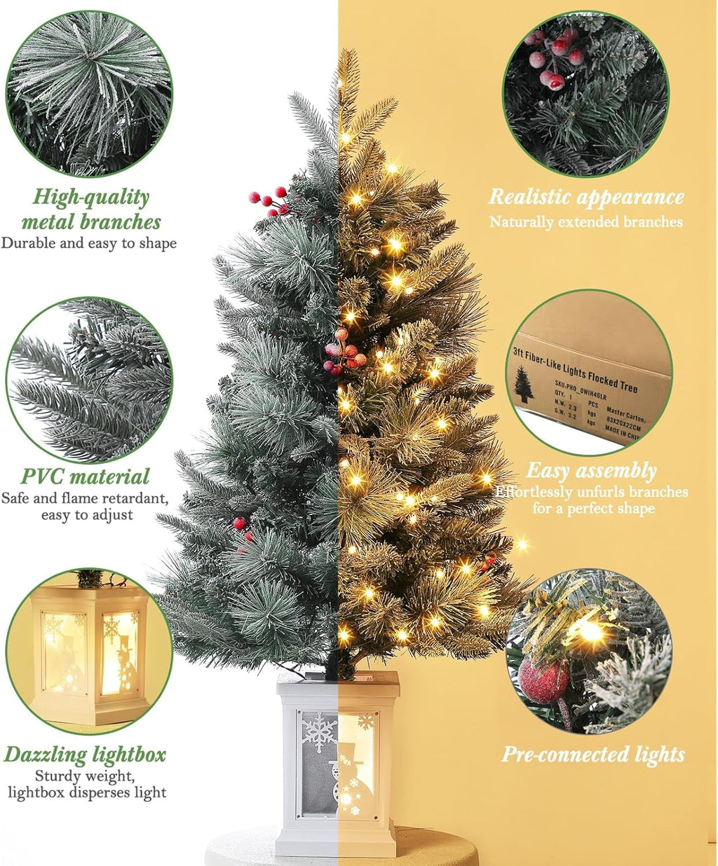 M optimized 3 Ft Prelit Christmas Tree with 8 Modes 78 Warm Lights, Artificial Christmas Trees Snow Flocked Small Christmas Tree, Xmas Tree Battery Operated Timer Function
