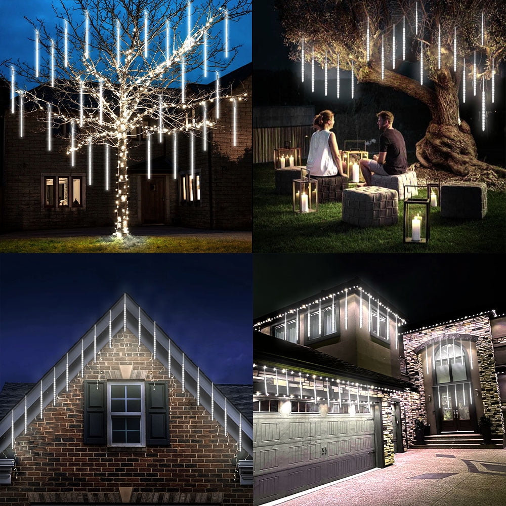 Christmas LED Meteor Shower Rain Warm Lights - 540 LEDs 10 Tubes, 20 Inch Drop/Icicle Snow Falling Raindrop Waterproof Cascading Lights for Wedding Xmas New Year Party Tree Decoration (Warm Light)