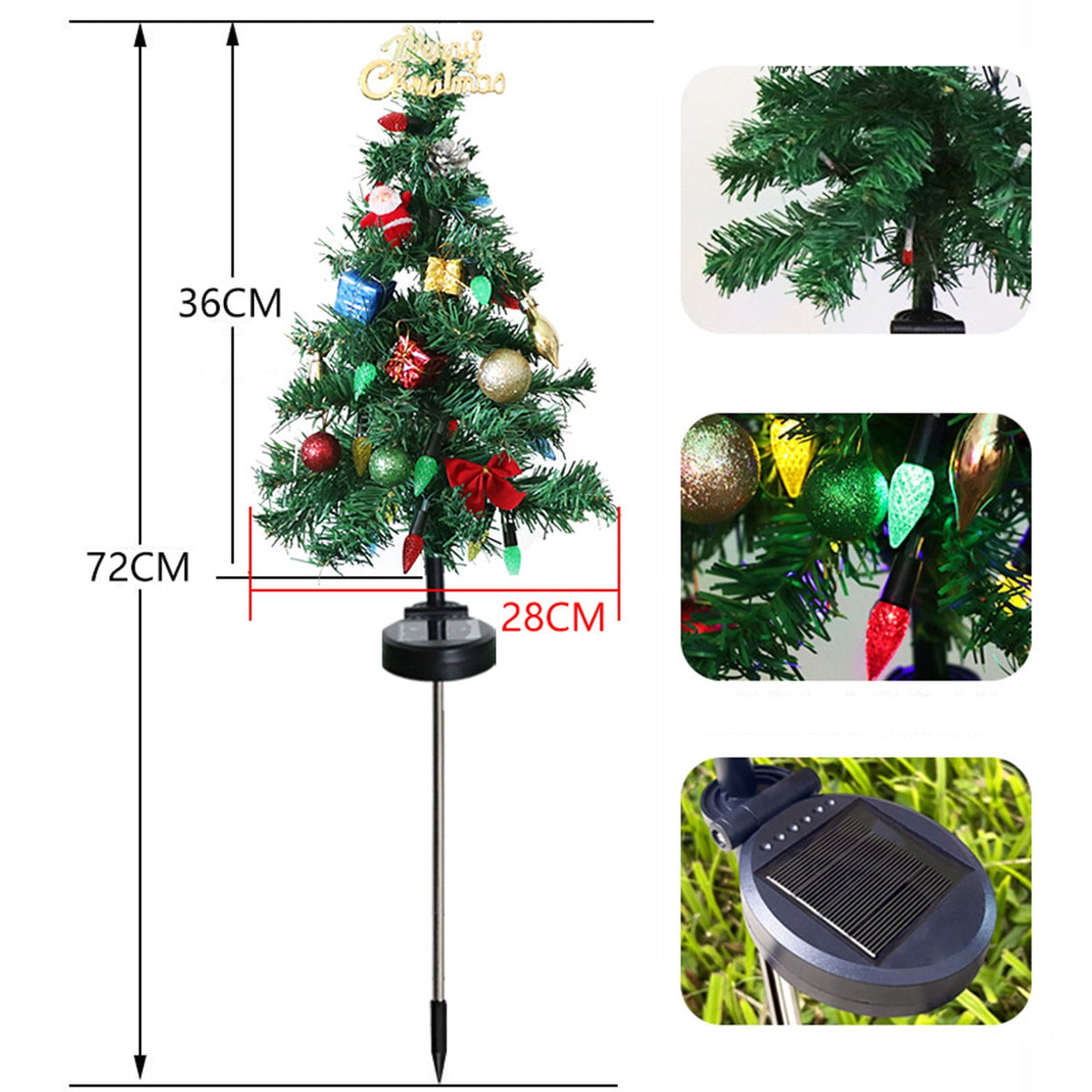 Gnmfd Solar Christmas Tree Outdoor Decorative LED Lights, Bow and Merry Christmas Ground Insert Lights, Waterproof Yard Holiday Lighting for Porch Garden Patio Landscape Decoration