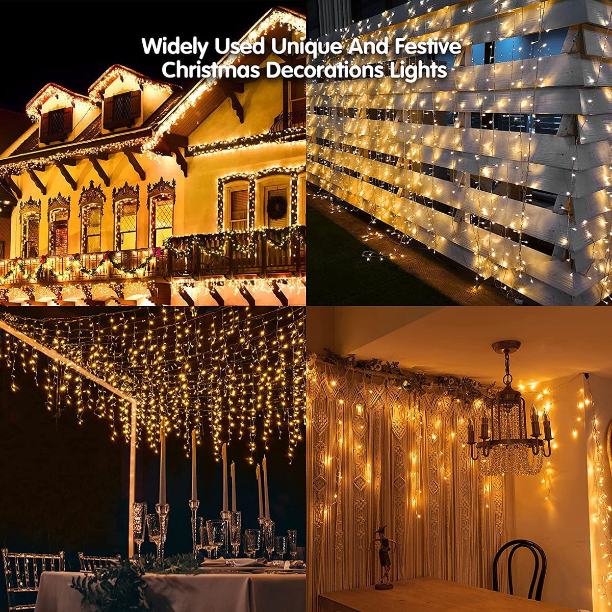 Christmas Icicle Lights Outdoor Decorations 120 LED 13ft Curtain Fairy String Light, Clear Wire LED String Light Indoor Decor for Wedding Party Christmas Holiday Decor