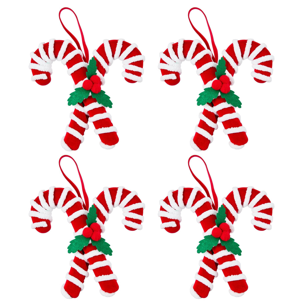 4-Count Red and White Fuzzy Candy Cane Christmas Ornaments, 6.5", by Holiday Time