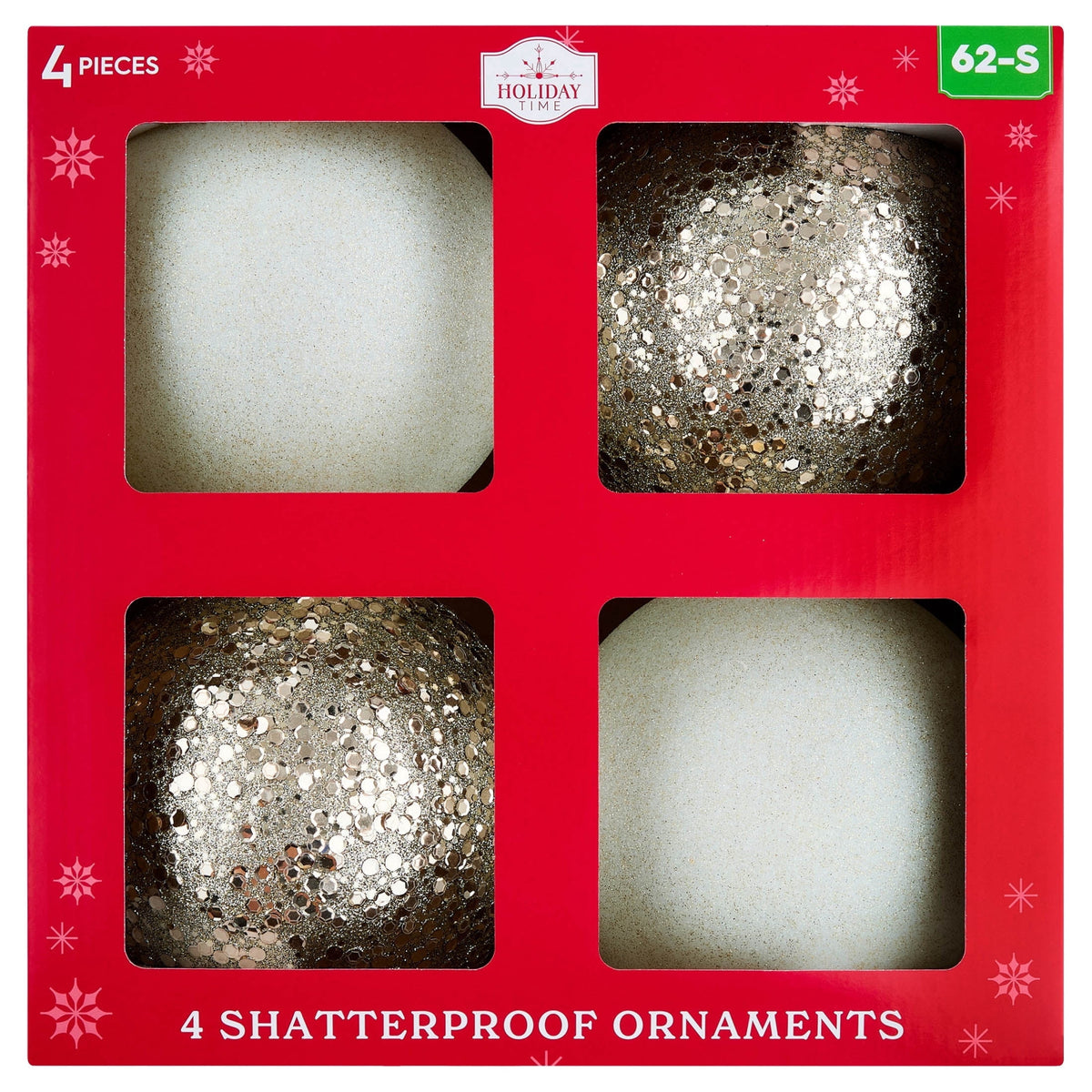 4-Count Champagne and Cream Ball Shatterproof Christmas Ornaments, 6", by Holiday Time