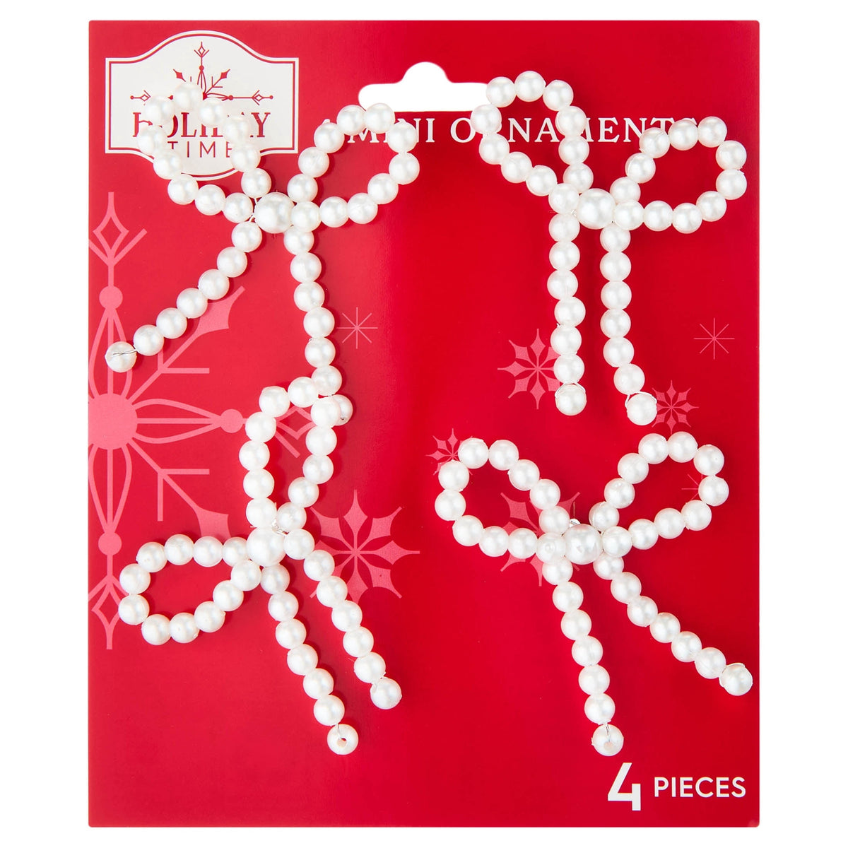 4-Count White Beaded Bow Mini Christmas Ornaments, 2.5", by Holiday Time