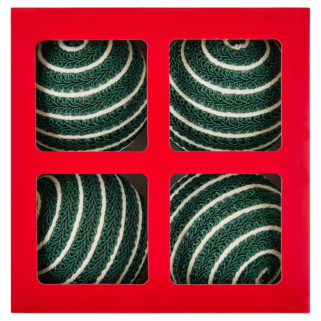 4-Count Green and Cream Braided Ball Christmas Ornaments, 5", by Holiday Time