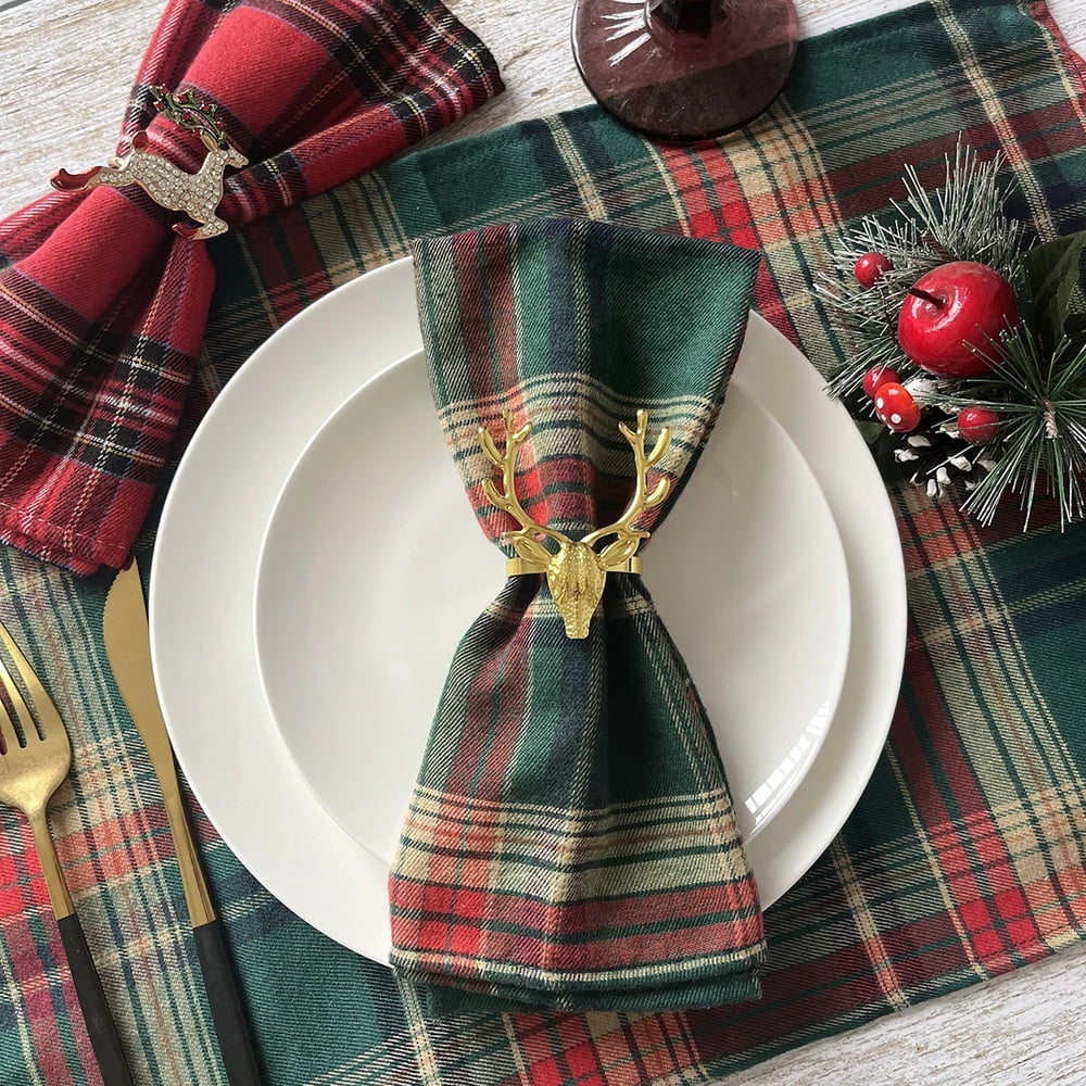 4PCS Christmas Red Green Cloth Napkins Scottish Tartan Plaid Placemats New Year Xmas Decorative Festive Home party Table Decor