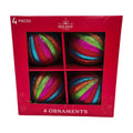 4-Count Multicolor Glitter Stripe Ball Christmas Ornaments, 3.9", by Holiday Time