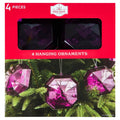 4-Count Purple Square Gem Christmas Ornaments, 4", by Holiday Time