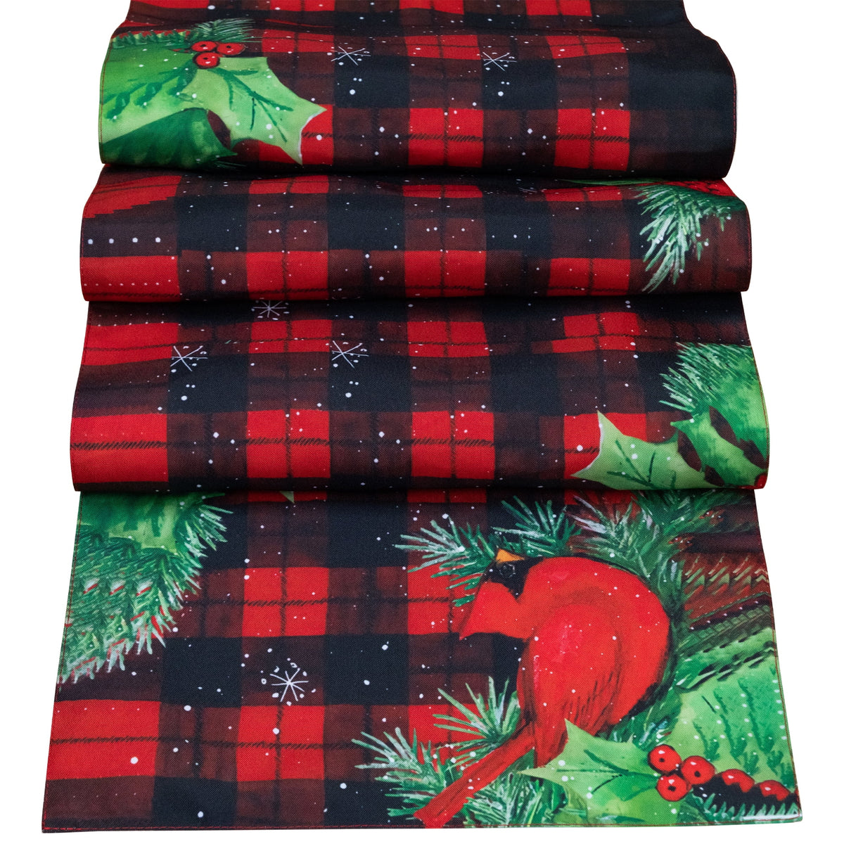 Northlight Plaid with Holly and Berries Rectangular Christmas Table Runner - 72"
