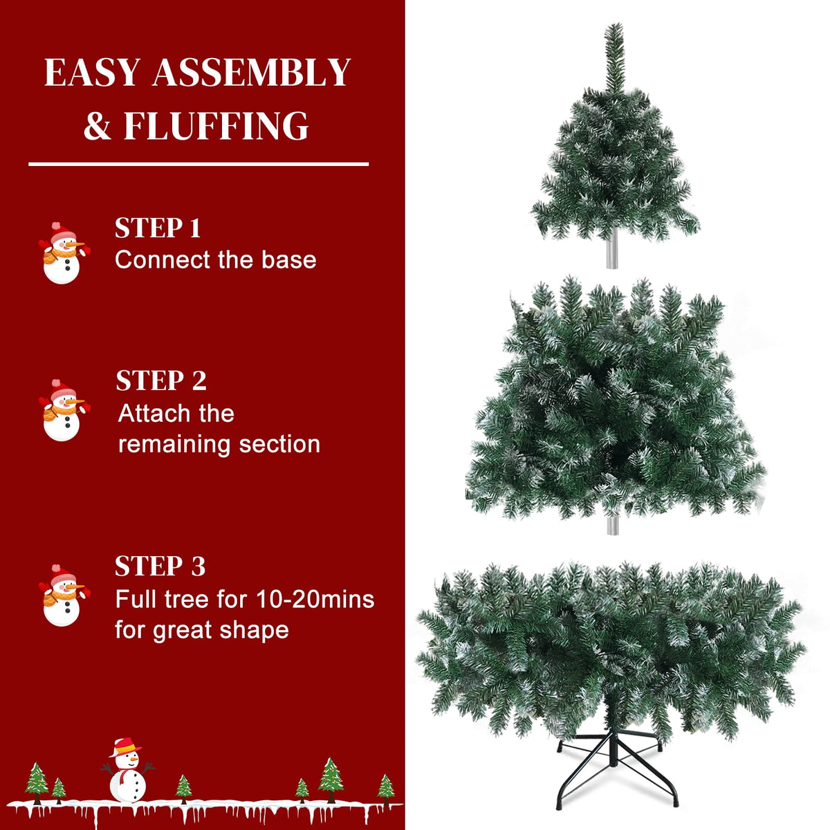 6 FT Artificia Christmas Tree, 812 Branches Light Green & White PVC Tree with Iron Frame Base, Easy Assemble Holiday Decor